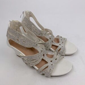 Patrizia By Spring Step Sparkling Ankle Wedge Sandals Shoes 39 (9) White